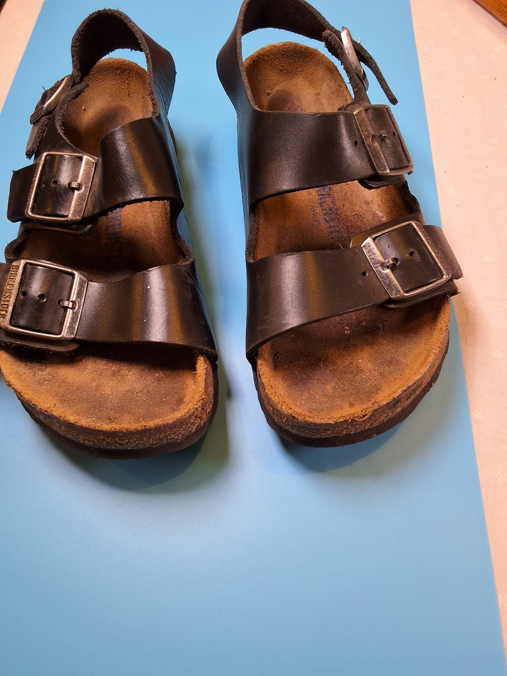 Birkenstock Black Leather Double-Buckle Sandals